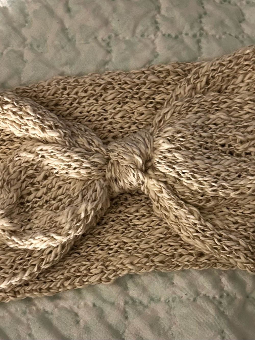 Neutral Knit Bow Headband - Beige